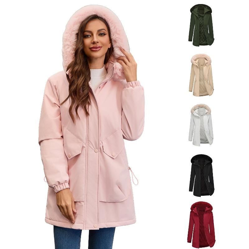 Winter Coat Women 2025 Long Plush Fur Collar Fleece Lined Parka Jacket Korean Style