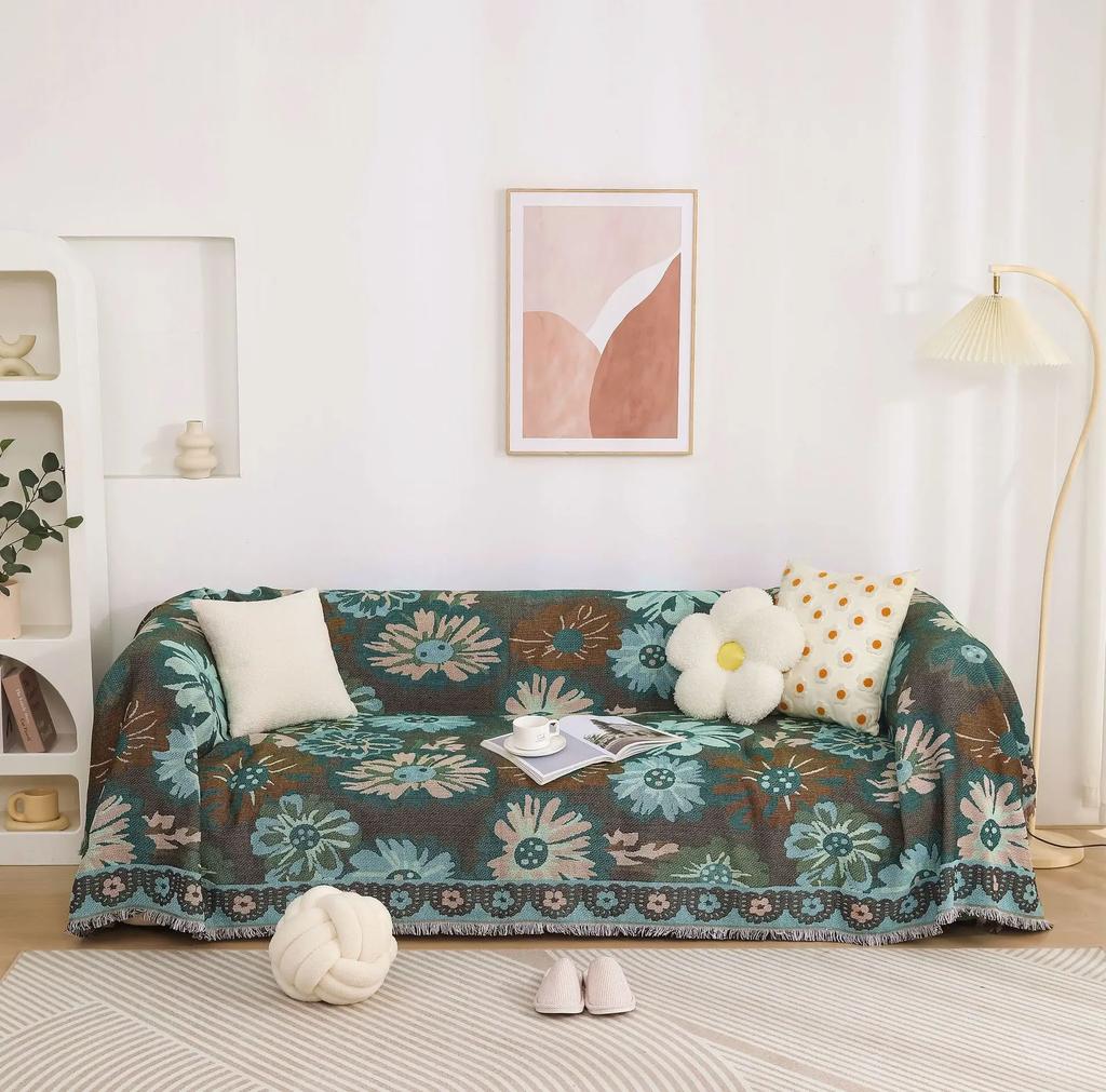 Nordic Knitted Double-sided Availability Flower Pattern Sofa Towel for Living Room Couch Slipcover Sofa Protector Home Decor