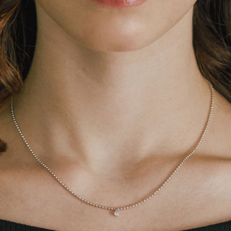 By Hyeres [925 Silver] Mini Stone Ball Chain Necklace (Silver) BH7N40709W9450