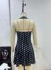2026 Cross-border Sleeveless Halter Deep V Polka Dot Open Back A-line Mini Dress for Women