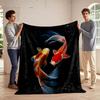 Two Graceful Koi Fish Swirling In Harmony Flannel Blanket for Bedroom, Living Room, Sofa, and Nap Sofas.