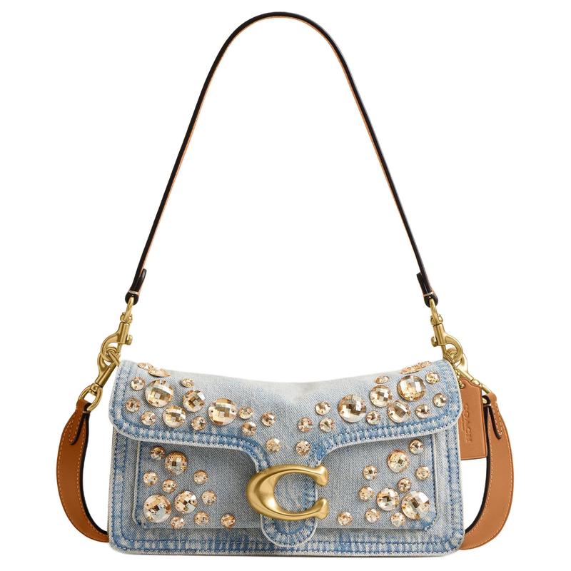 

COACH Tabby 26 crystal denim fabric crossbody shoulder bag medium women s silver срібний