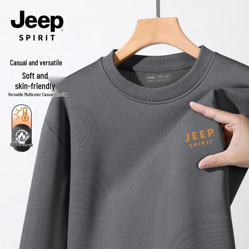 JEEP SPIRIT Men's Fleece-Lined Crew Neck Long Sleeve Sweatshirt