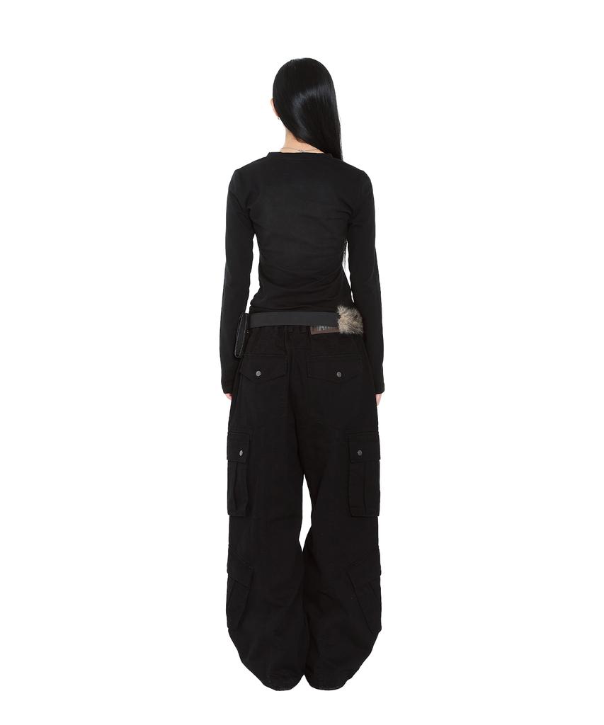 AAKAM Knee Pin-Tuck Double Pocket Cargo Pants (Black)