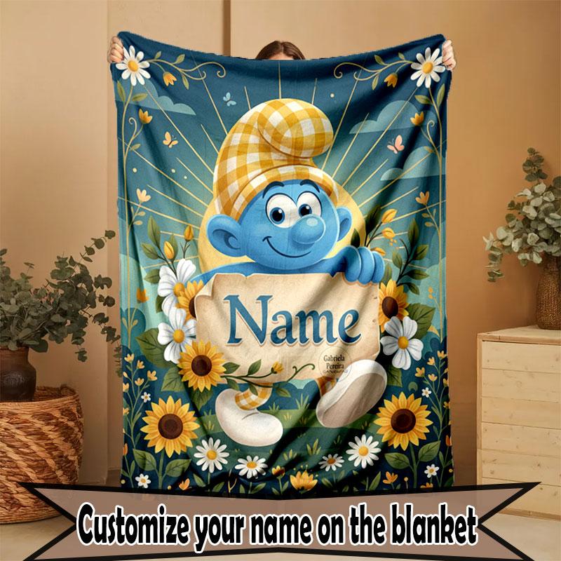Custom Name Personalized The Smurfs Print Blanket, Home Decor, Bedroom, Sofa, Camping, Couch, Gifts for Birthday Christmas
