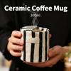 Hand-Painted Stripes Ceramic Coffee Mug 300ml Retro Tea Cup Christmas Gift Heat-Resistant Juice Milk Drinkware Breakfast Cup
