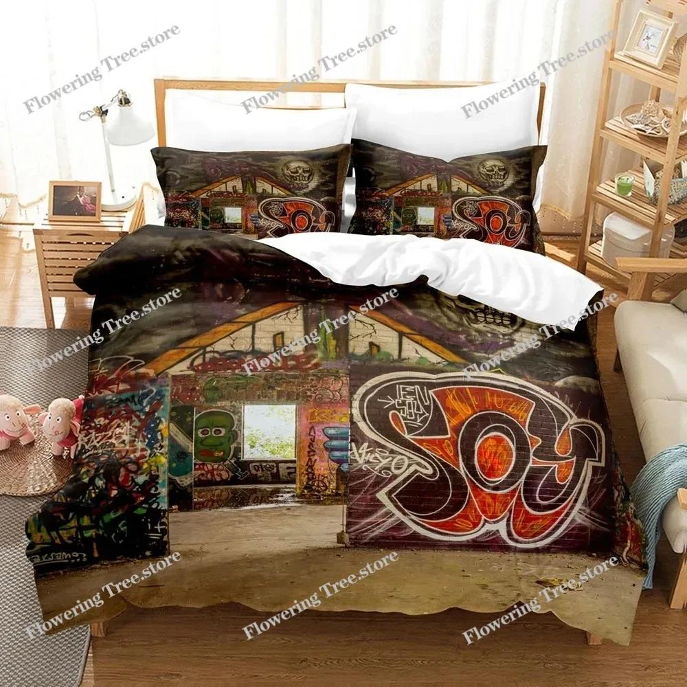 Graffiti Duvet Cover Set KingQueen Size Kid Boys Youth Modern Wall Urban Street Art Painting Polyester Bedding Set Pillowcases