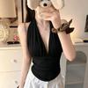 With chest pads, sexy mesh neck sling vest for women's summer spice V-neck pleated waist top
