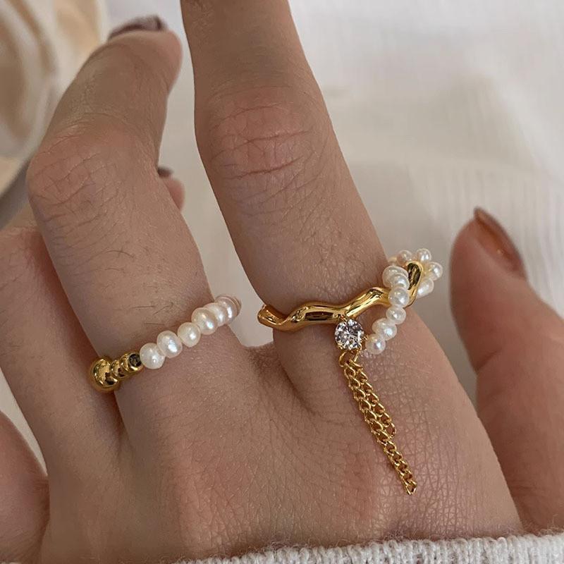 Fashionable Pearl Chain Open Ring For Women With Unique Geometric Design Ideal For Daily Wear
