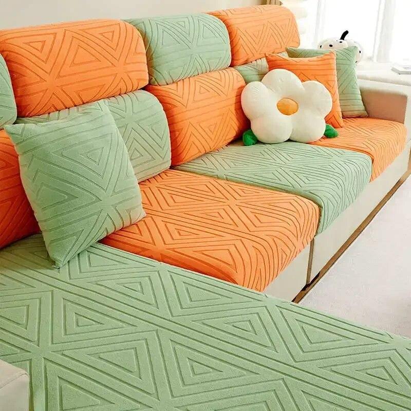 Geometric Jacquard Fleece Loveseat Sofa Mattress Sectional Corner Couch Cushion Covers for Home Hotel