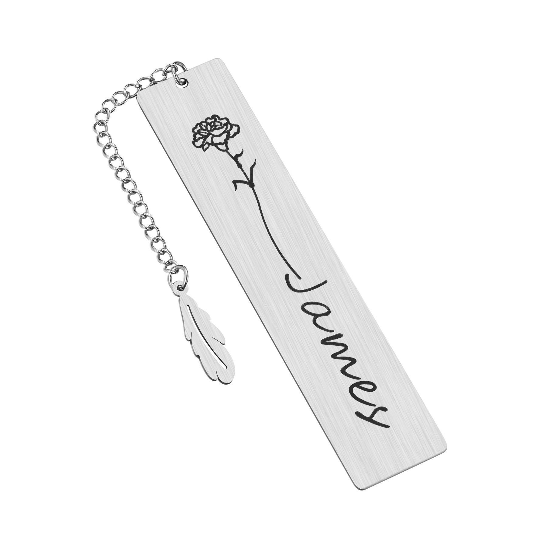 

Vnox Custom Name 12 Month Flower Bookmark, Zodiac Constellation Accessory, Never Fade Stainless Steel Plate with Feather Charm