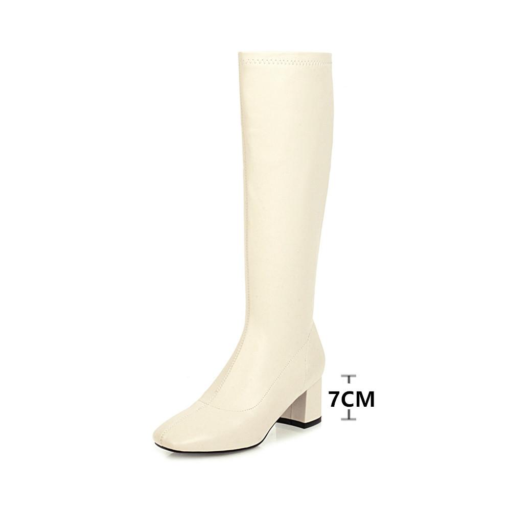 Women Black Yellow Beige Block High Heels Thigh High Boots Autumn Soft PU Leather Knee High Boots Riding Boots Designer