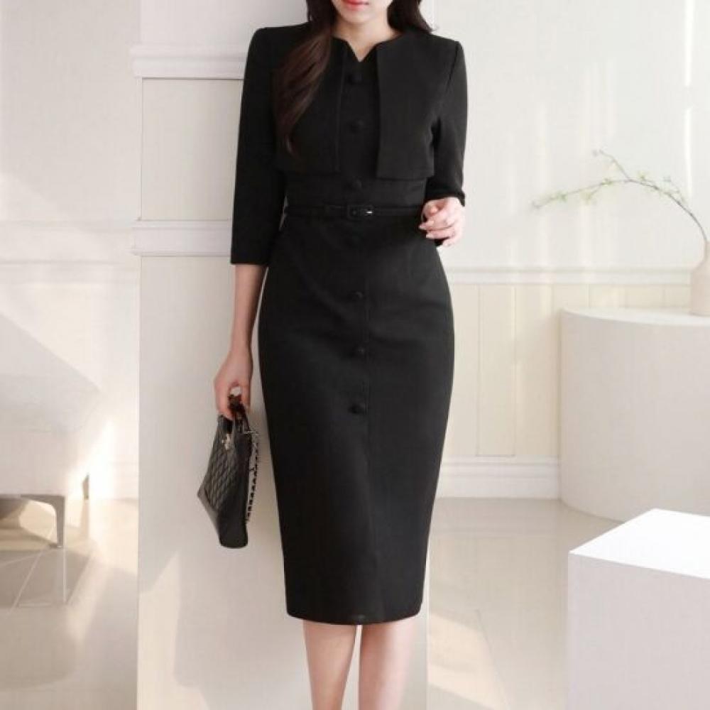 Style Latte Women Belted Bolero Gunflap H Line Dress Slim Spandex