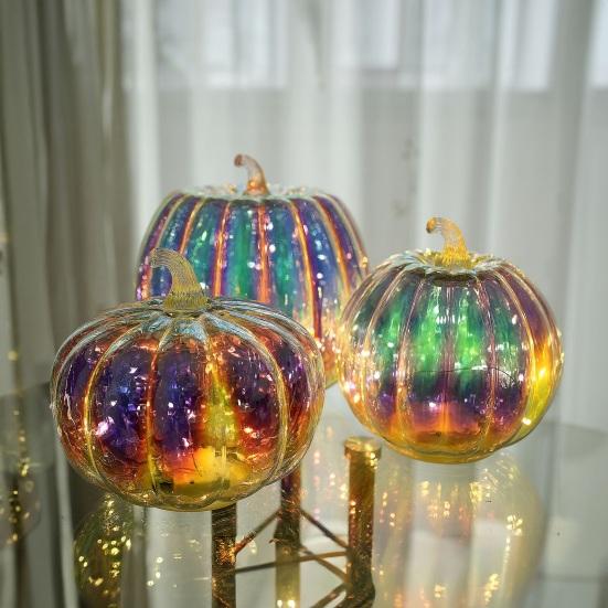Glass Pumpkin Light Battery Operated LED Pumpkin Lantern Fall Lighted Pumpkin Table Centerpiece for Halloween Thanksgiving Home Decor