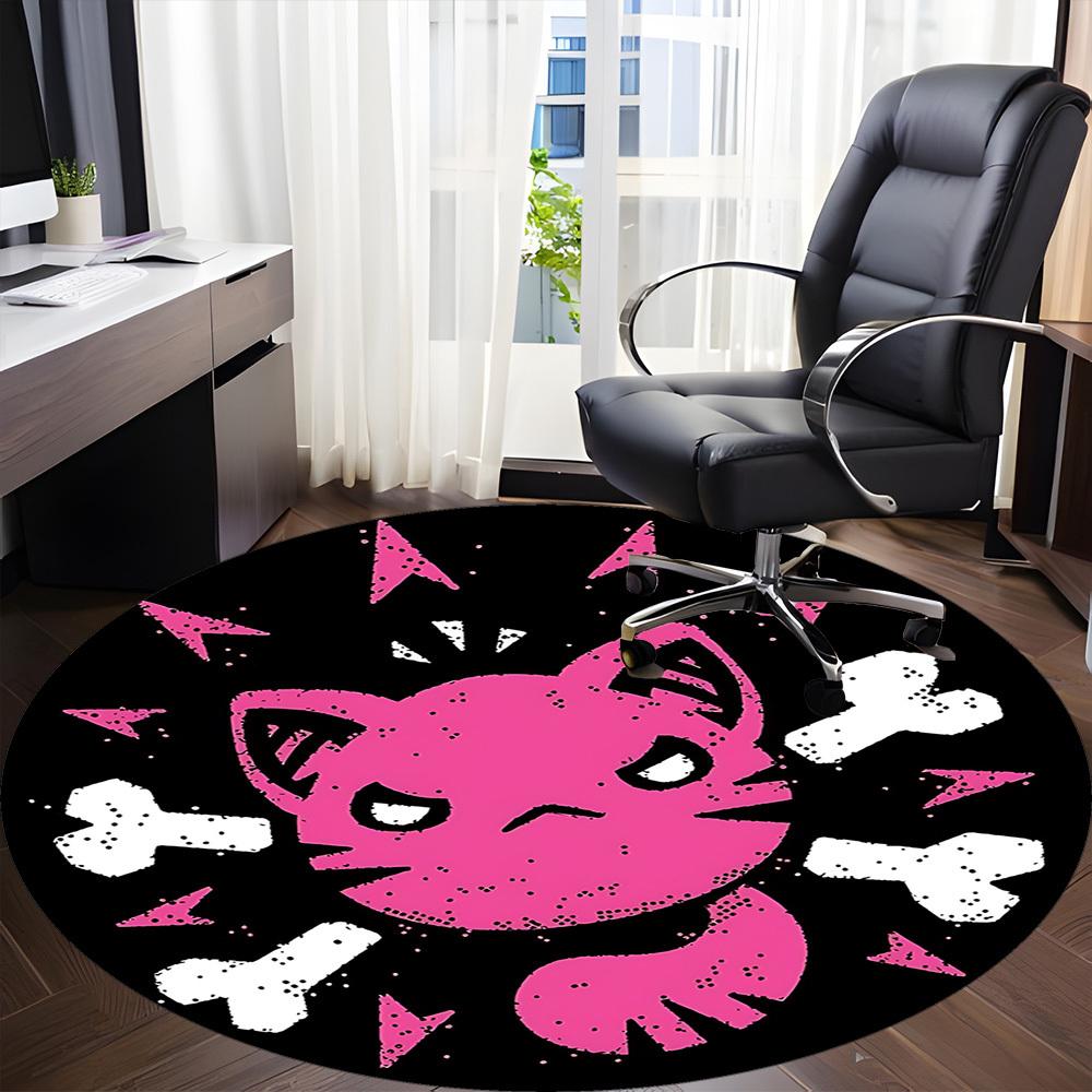 1pc Pink Cat Pattern Carpet, Round Non Slip Durable Large Size Office Carpet, Suitable for Office