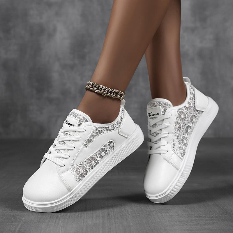 TUINANLE Scarpe da Ginnastica Piatte da Donna Bianche Comode Traspiranti Casual Design Leggero