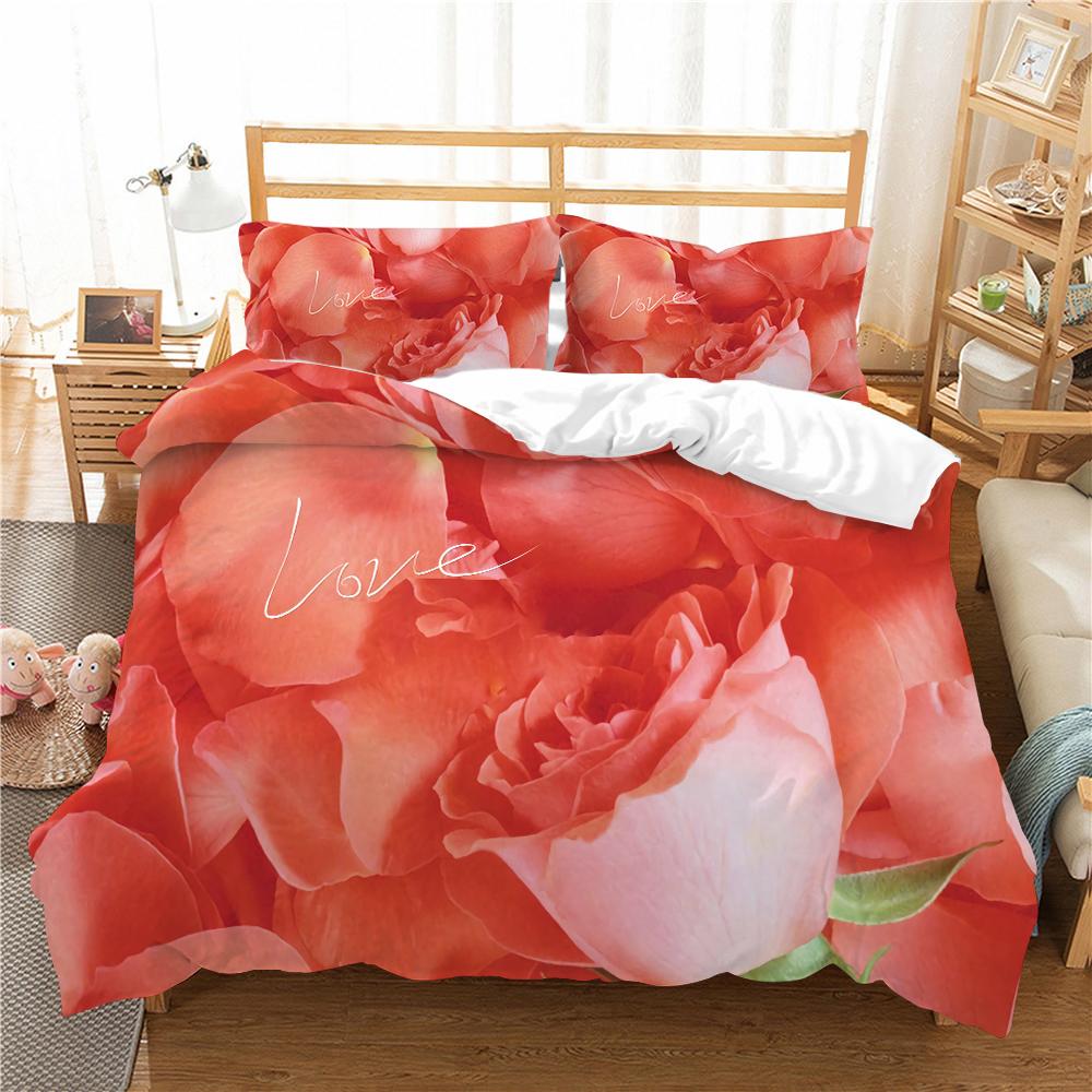 Rosen-Themen-Bettwäsche-Set zum Valentinstag mit Kissenbezügen, AU/EU/US, Einzel-/Doppelbett, Full-Size-Heimbettwäsche