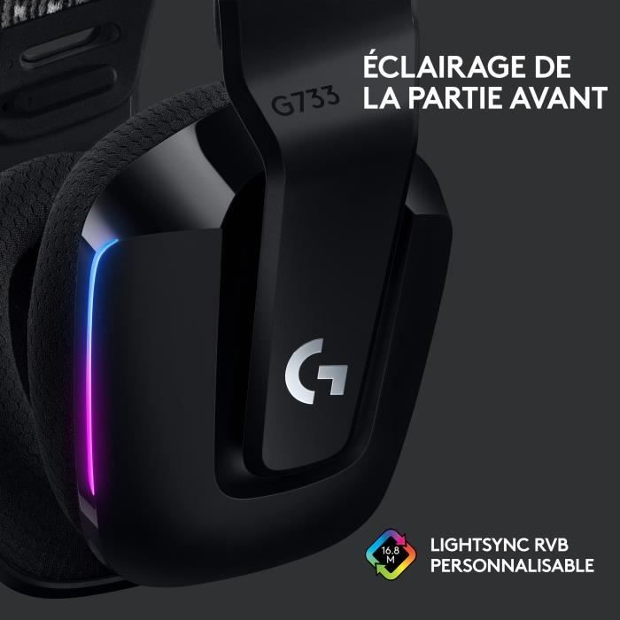 Casque gamer - sans fil - logitech g - g733 lightspeed - ps5, ps4, pc, mac - noir