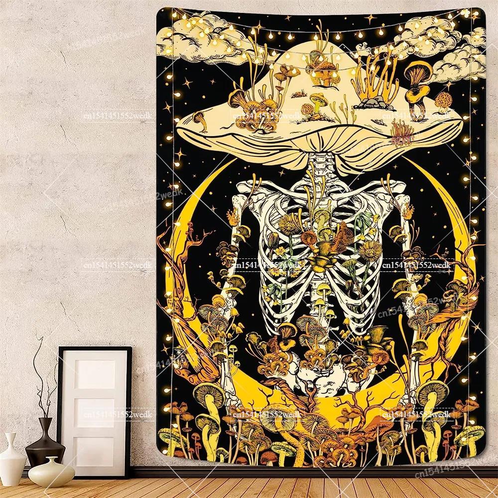 Goth Skull Tapestry Devil Satanic Tapestrys Wall Hanging Batwing Skeleton Tapestries For Bedroom Aesthetic Home Decoration