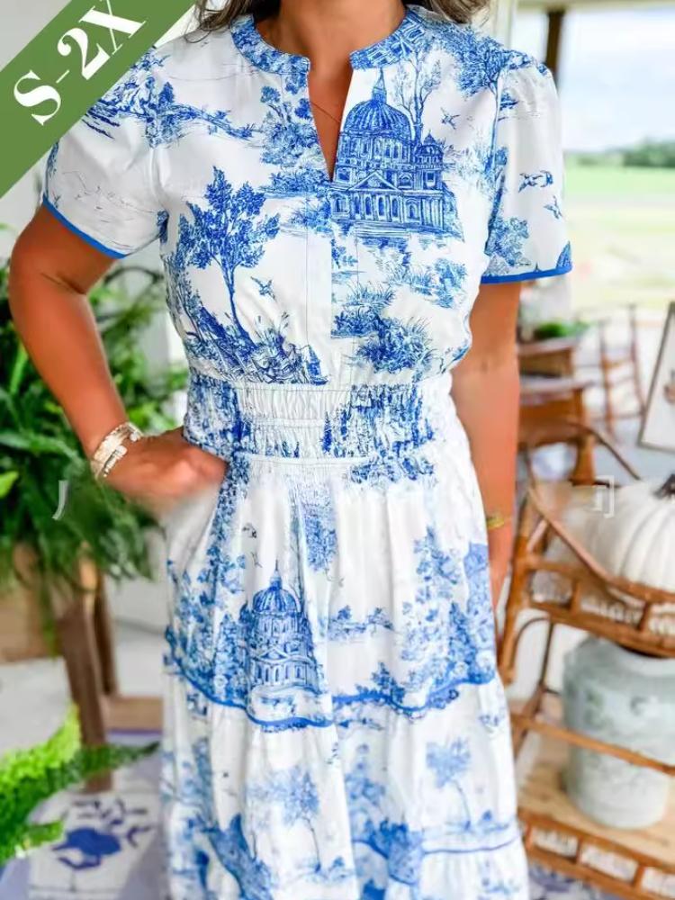 

Women s White Floral Print Maxi Dress with Puff Sleeves and Waist Tie Detail XXXL синій