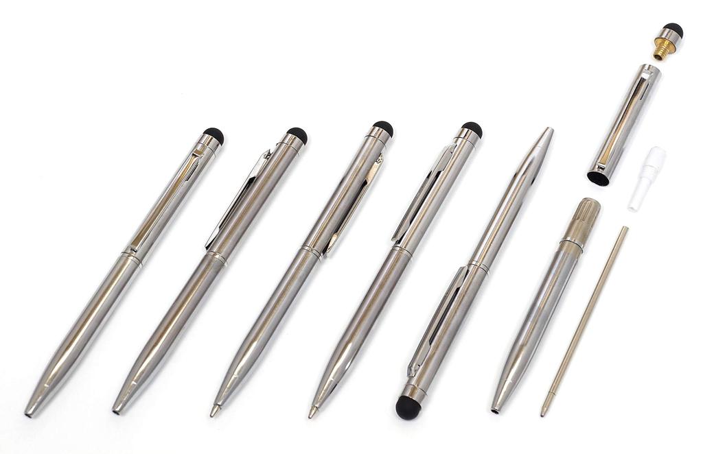 Grained Leather Pencil Case Moss Green Smartphone Touch Short Metal Rotary Ballpoint Pen Set SASMG-9A094A