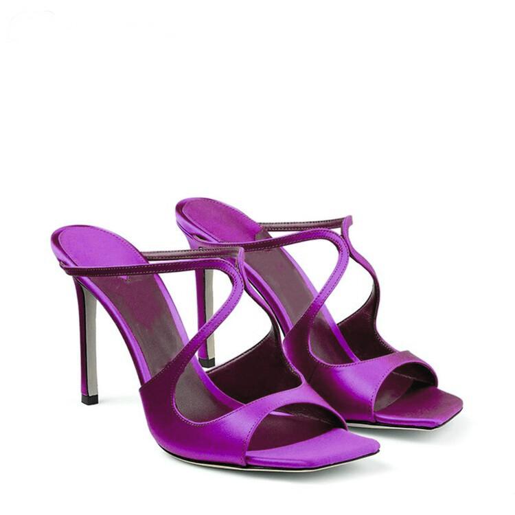 Catwalk Mode Sandalen Satijn Kruisbanden Vierkante Neus Dunne Hoge Hakken 10cm Damesschoenen Groot 34 -43 Zwart Rozerood Kwaliteitssandalen