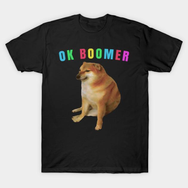 Asian Size Men Black Print T-shirt Ok Boomer Cheems Meme No-Cut Print Cotton Tshirt M чёрный