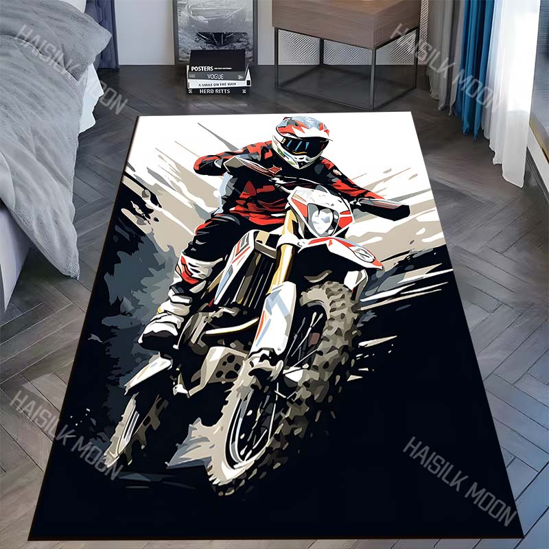 

1PC Motocross rider speeding through dirt Carpet for Living Room Bedroom Sofa Home Decor Rus Non-slip Floor Mat Luxury Gift 40x60cm