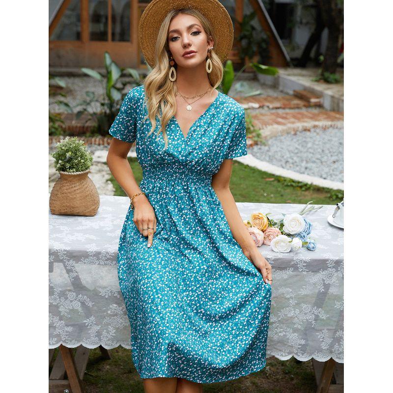 

Женское сексуальное платье темно-зеленого цвета с высокой талией и короткими рукавами Image color S