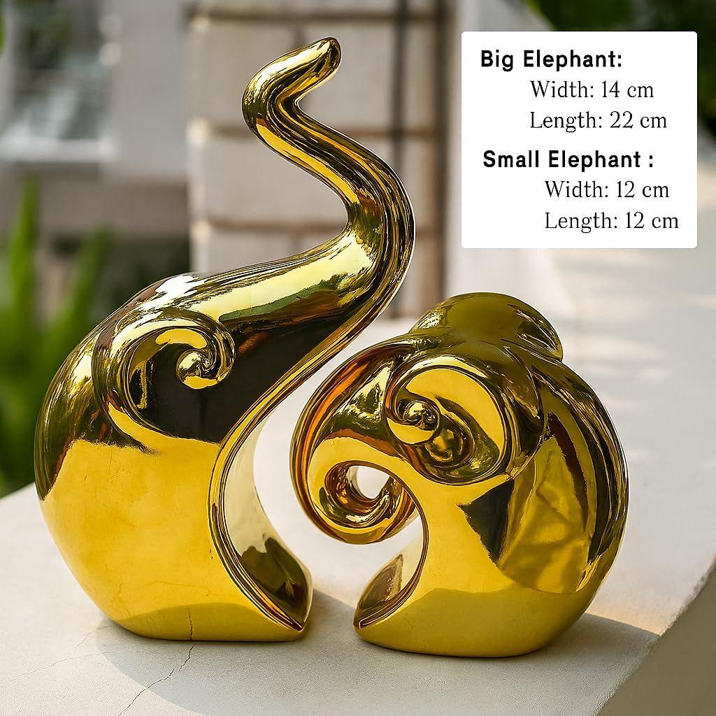 Krásný zlatý slon pár pro bytové dekorace (Balení po 2 kusech, zlaté)