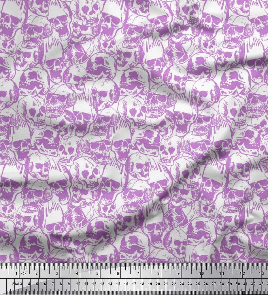 Soimoi Japan Crepe Satin Fabric Horror Skull Halloween Printed Craft Fabric by the Metre 42 Inch