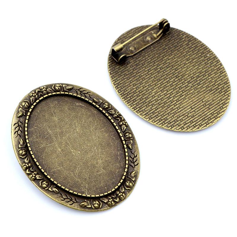 New Fashion 5pcs 30x40mm Inner Size Antique Silver Plated Gold Color Bronze Black Pin Brooch Simple Style Base Setting Pendant