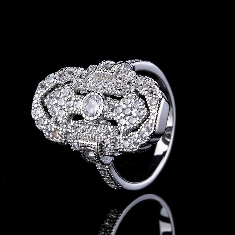 Unique Shape Full Diamond Zircon Ring Unisex Ring Hollow High-End Jewelry