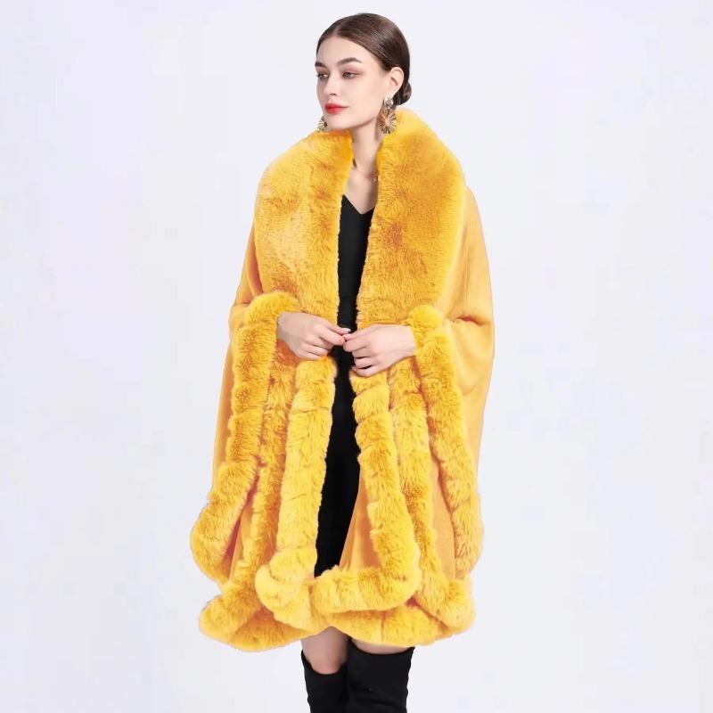 Cape en Fourrure Femme Vêtements d'Hiver Ponchos Épais et Chauds Châle Shawl Manteau Cardigan Longs Amples Manteaux