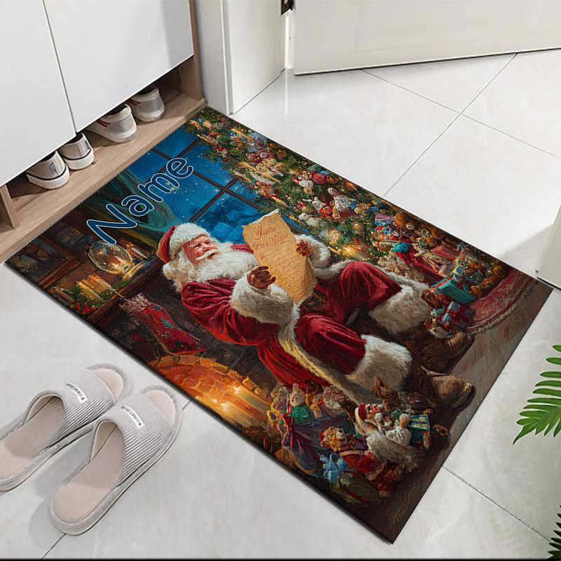 Custom Name Christmas Santa Claus Printed Carpet, for Office Chair Living Room Bedroom Kitchen Room Decor Gifts.