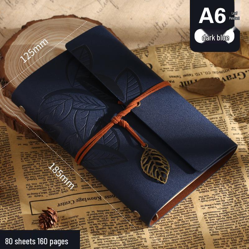 Retro Leaf Creative Diary: Cowhide Paper Gift Set for Students & Teachers - Convenient Sketch Notebook
