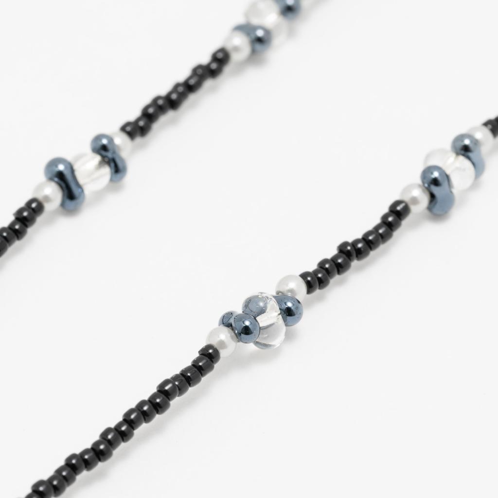 meigan Eyeglass Made in Chain, Stylish, Women's, Silver, Pearl-Like Beads, Lightweight, Japan, Black, 9403-03