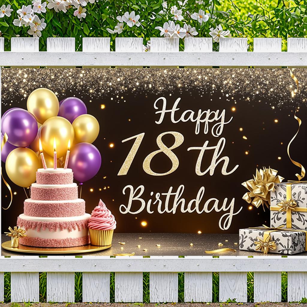Gift Decoration Happy 18th Birthday Event Decoration Party Banner for Holiday Celebration Indoor Decoration Party Celebration