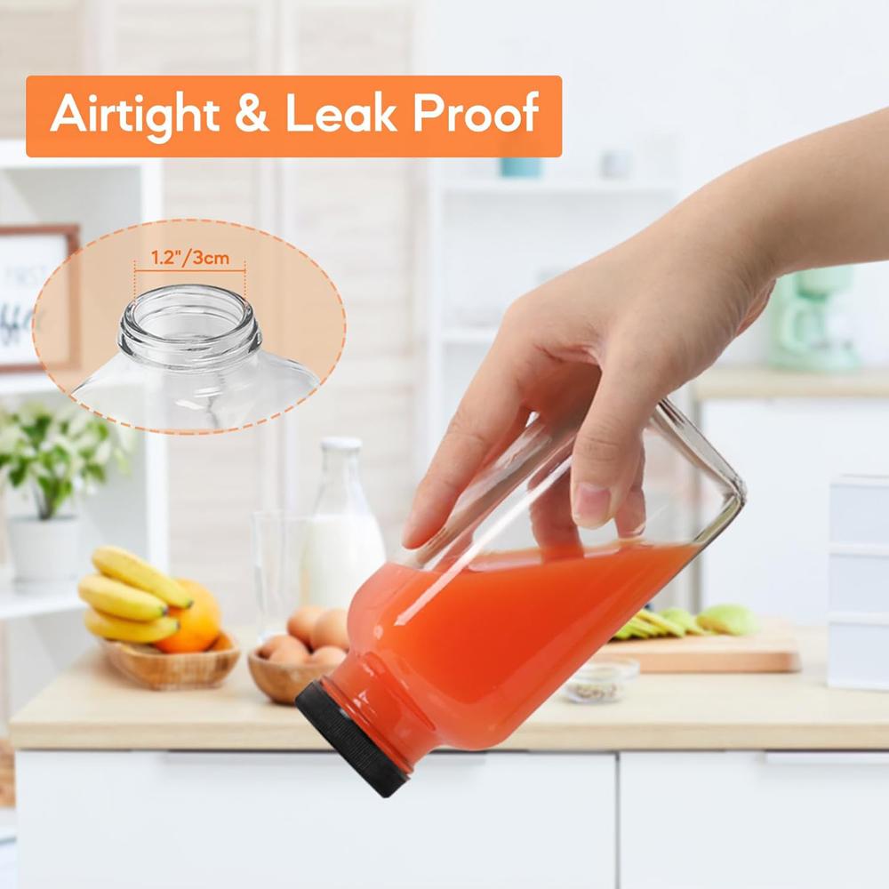 300ml Glass Juice Bottles with Lids Square Reusable Drinking Jars for Juicing, Milk, Kombucha Octagonal Vintage Juice Bottle