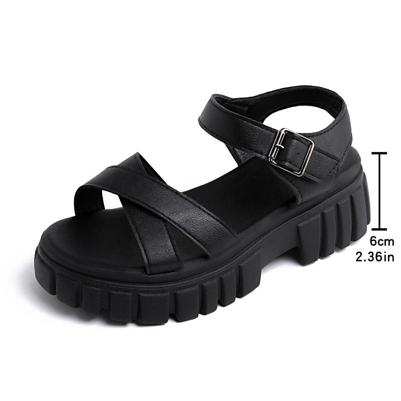 Women's Sandal High Quality New Summer Outdoors Thick Heel Buckle Solid Color N-slip Casual Comfortable Sandals for Woman