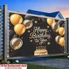 2D Happy Birthday To You Black Gold Balloon Background Cloth Birthday Party Decoration