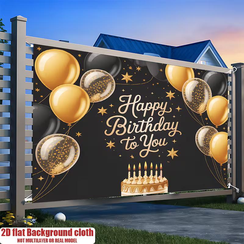 2D Happy Birthday To You Black Gold Balloon Background Cloth Birthday Party Decoration