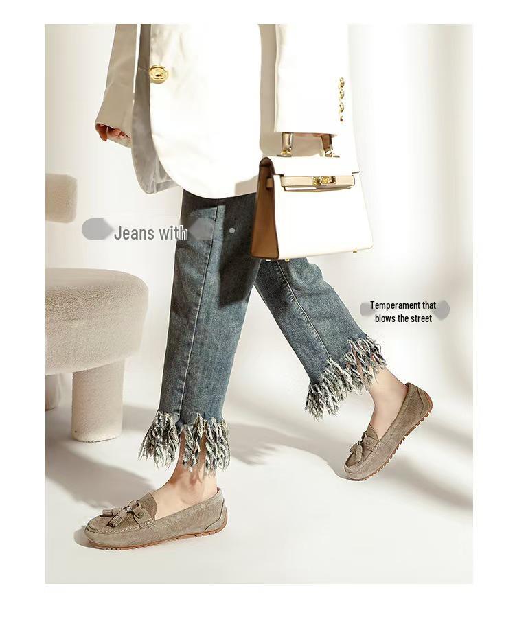 2025 Damen Echtleder Quasten Rutschfeste Slipper – Lässige Slip-on Umstandsschuhe