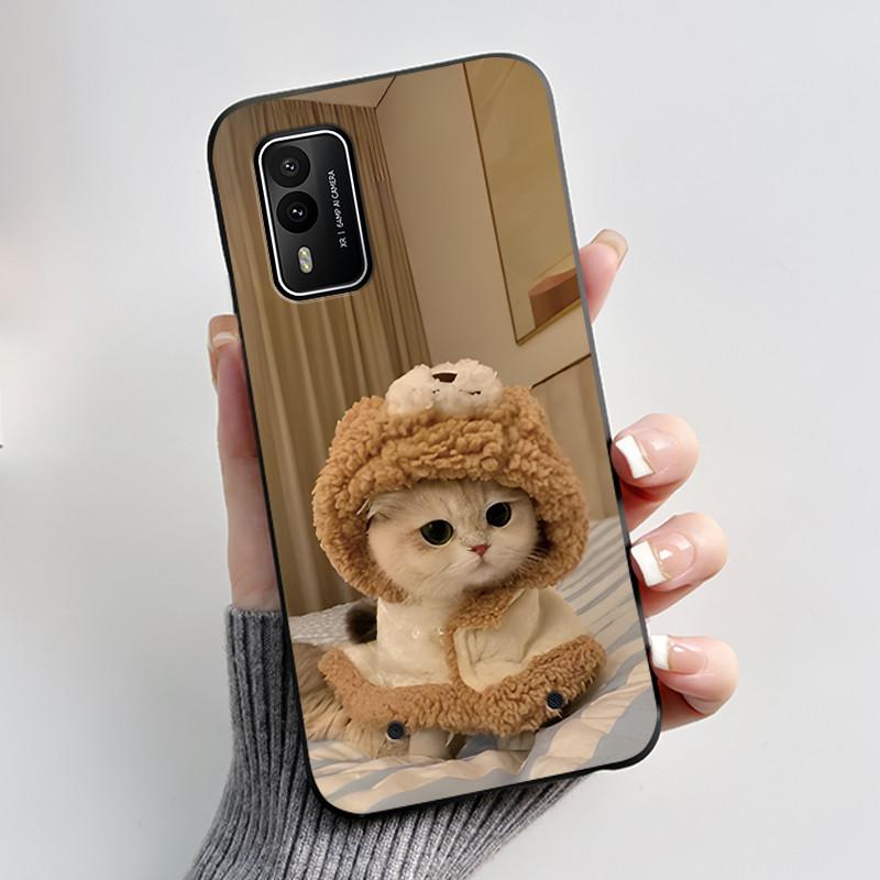 Casing For Nokia XR21 Case Aesthetic Fashion Cute Cat Astronaut Cartoon Black TPU Silicone Soft Shockproof Phone Case Back Cover
