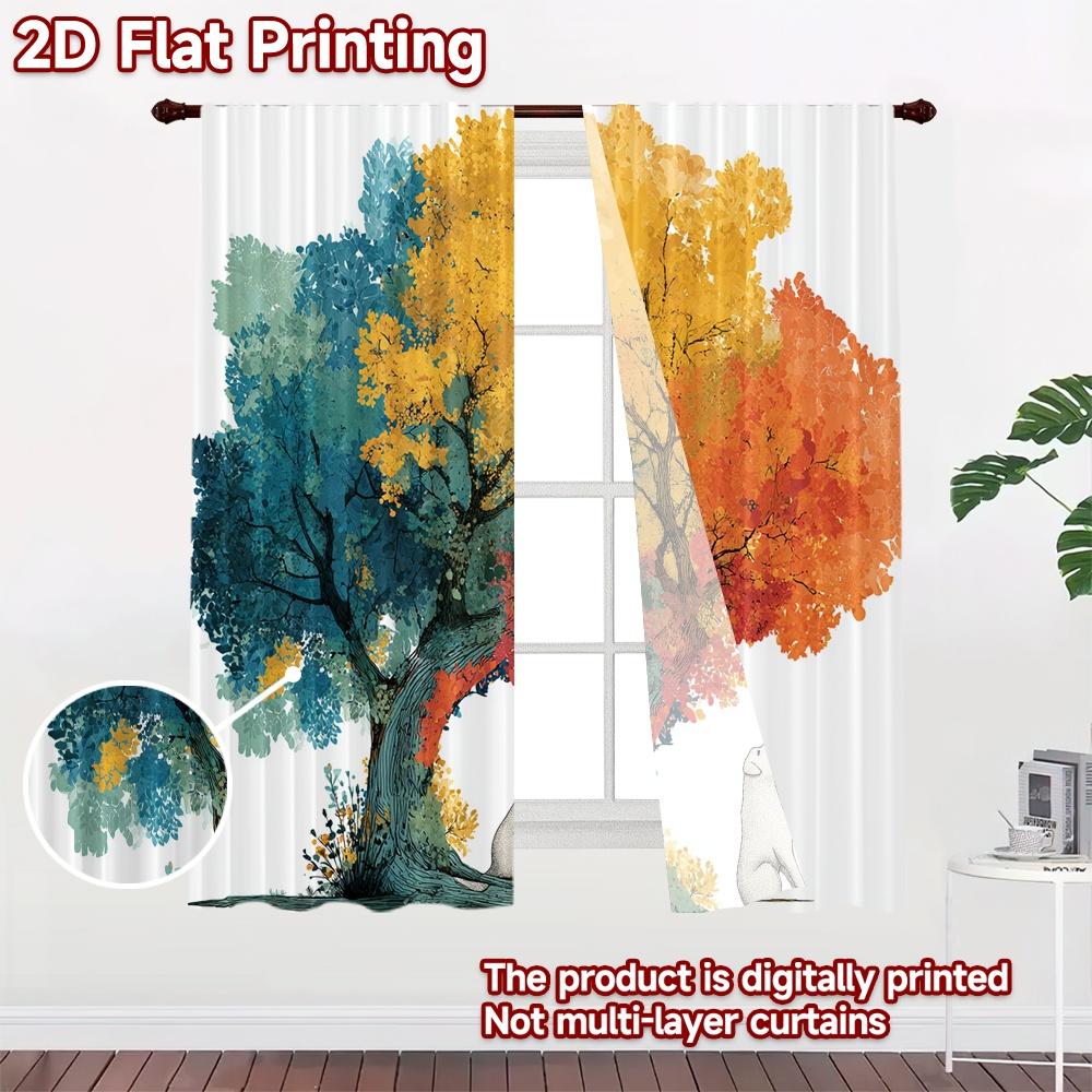 2D FLAT PRINTING 2pcs Curtains (Without Rod) Colorful Tree with Butterflies and Dog Popular Curtains&Drapes Durable 100%