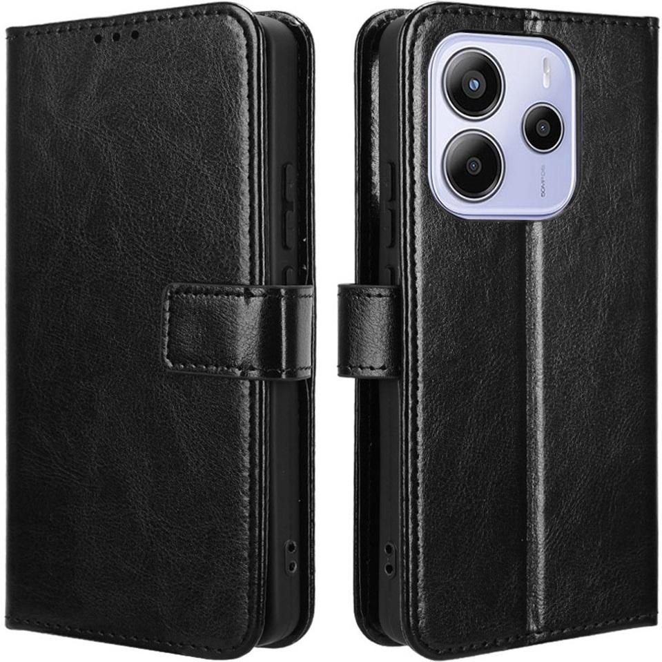 Flip Case for Xiaomi Redmi Note 14 4G, Crazy Horse Wallet, Black