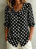 Women's Polka Dot Peter Pan Collar Puff Sleeve Blouse White Black Casual Shirt