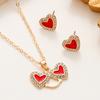 4 Piece Set Women Oil Dripping Love Highend Feeling Diamond Studded Fashionable Peach Heart Ring Earring Necklace Set Accessorie