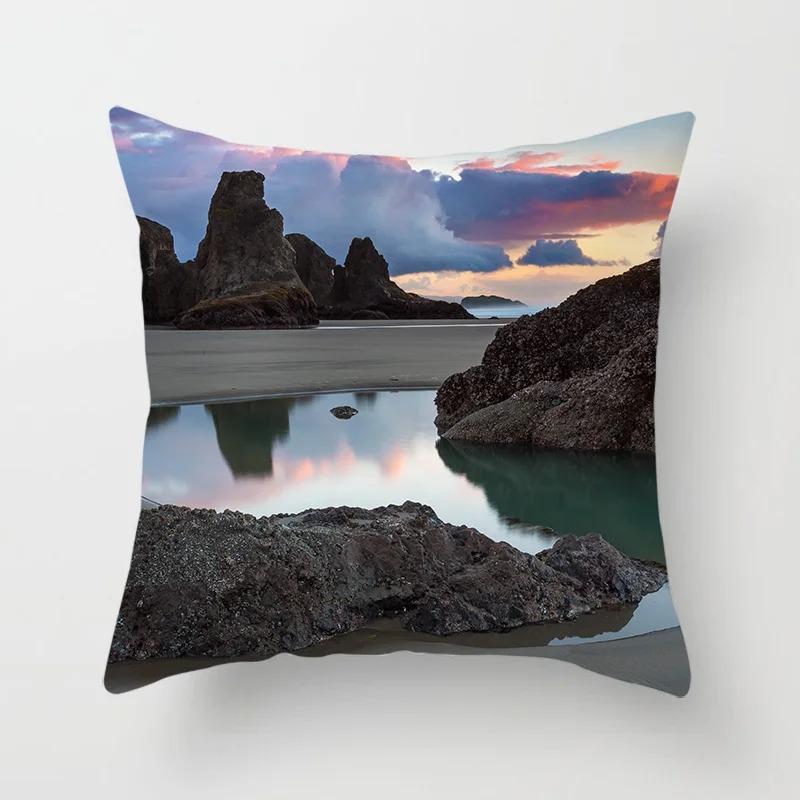 Living Room Sofa Car Cushion Cover Luxury Home Decoration Pillow Cover Sunset Beach Landscape Throw Pillow Cover