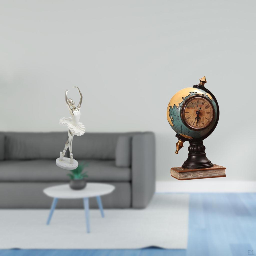 Modern Dancing Girl Globe Figurine Art Sculpture Clock Ornament for Bedroom Office Fireplace Shelf
